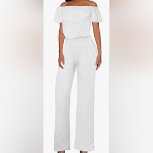 NEW Women's White Elegant High Waist Wide Leg Jumper Size L